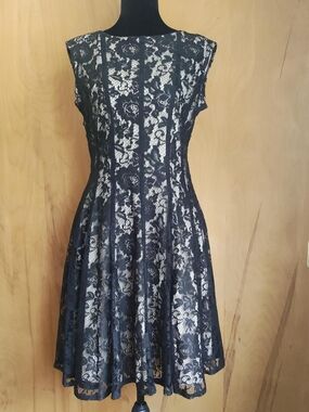 Danny & Nicole Black Lace Midi Dress with Cream Lining